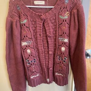 Lucky Brand Rosewood Embroidered Knit Cardigan